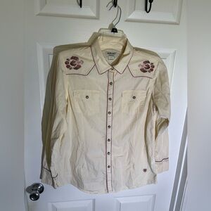 Ariat Country Western Cowgirl Cream Snap Front Shirt with Floral Embroidery, Lg